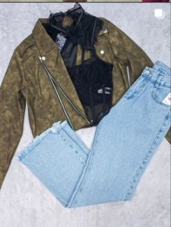 Outfit campera gamuza y encaje